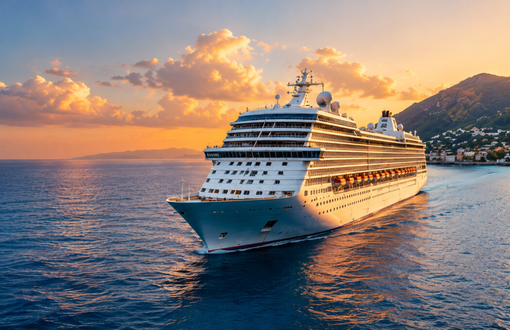 Cruise ship at sunset